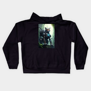 Cyborg cat in the jungle Kids Hoodie